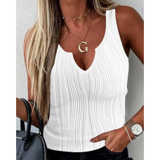 Notch Neck Textured Tank Top - white