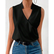 Notch Neck Wrap Sleeveless Blouse - black