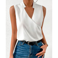 Notch Neck Wrap Sleeveless Blouse - white