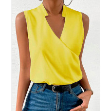 Notch Neck Wrap Sleeveless Blouse - yellow