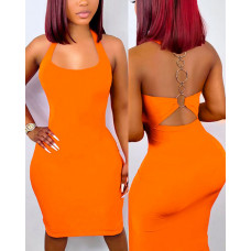 O-Ring Backless Sleeveless Bodycon Dress - orange