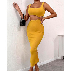 O-Ring Cutout Sleeveless Bodycon Dress - yellow