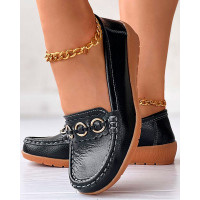 O-Ring Decor Comfort Casual Wedge Loafers - black