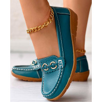 O-Ring Decor Comfort Casual Wedge Loafers - blue