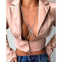 O-Ring Rhinestone Decor Body Chain - silver