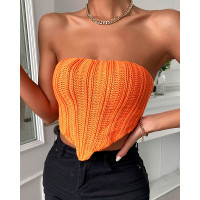 Off Shoulder Plain Knit Crop Top - orange