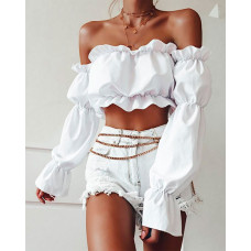 Off Shoulder Ruffles Crop Top - white