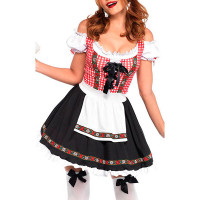 Oktoberfest Beer Girl Bar Waitress Bavarian Outfit Dirndl Carnival Dress Cosplay Costume - red