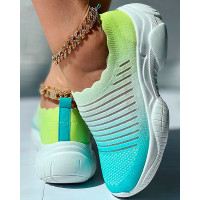 Ombre Breathable Asymmetrical Trim Sneakers - blue&white