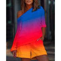 Ombre Casual Top & Shorts Set - Multicolor