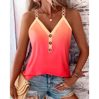 Ombre Chain Strap Buttoned Tank Top - orange