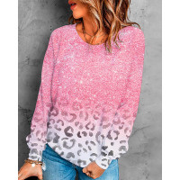 Ombre Cheetah Print Long Sleeve Top - pink