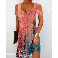 Ombre Cold Shoulder Casual Dress - Multicolor