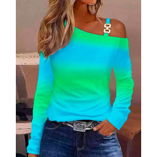 Ombre Cold Shoulder Long Sleeve Top - green