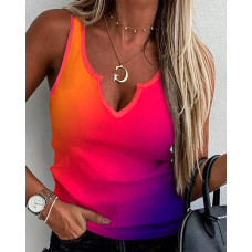 Ombre Colorblock Notch Neck Tank Top - Multicolor