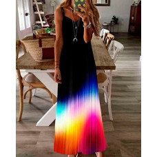 Ombre Colorblock V-Neck Sleeveless Maxi Dress - black