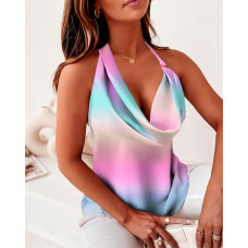 Ombre Cowl Neck Halter Top - Multicolor