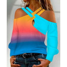 Ombre Crisscross Cold Shoulder Top - Multicolor