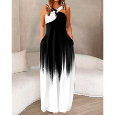 Ombre Crisscross Pocket Design Maxi Dress - black