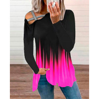 Ombre Crisscross Tape Patch Cold Shoulder Top - hot pink