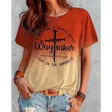 Ombre Cross Waymakes Light In The Darkness Print Casual T-Shirt - orange