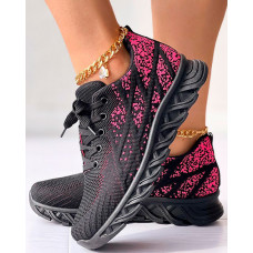 Ombre Eyelet Lace-up Breathable Sneakers - black&rose red