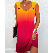 Ombre Eyelet Sleeveless V-Neck Casual Dress - Multicolor