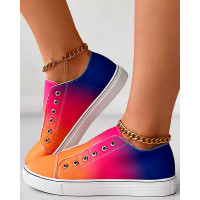 Ombre Eyelet Slip On Canvas Sneakers - Multicolor