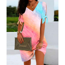 Ombre Floral Print Split Sleeve Casual Dress - Multicolor