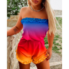 Ombre Frill Hem Bandeau Romper - blue