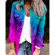 Ombre Frill Hem Long Sleeve Shacket - Multicolor