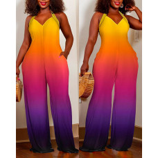 Ombre Halter Backless Wide Leg Jumpsuit - purple