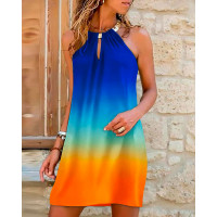 Ombre Halter Sleeveless Casual Dress - Multicolor