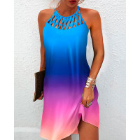 Ombre Hollow Out Sleeveless Casual Dress - Multicolor