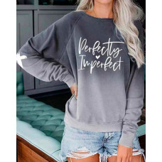 Ombre Letter Print Raglan Sleeve Sweatshirt - gray