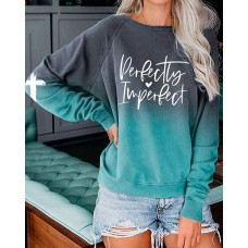 Ombre Letter Print Raglan Sleeve Sweatshirt - green