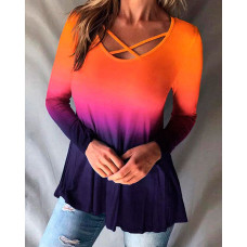 Ombre Long Sleeve Flowy Top - Multicolor