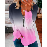 Ombre Long Sleeve Zipper Design Top - pink