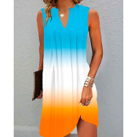 Ombre Notch Neck Ruched Casual Dress - Multicolor