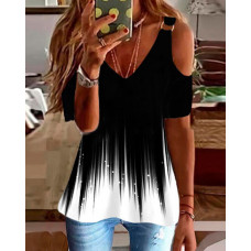 Ombre O-Ring Cold Shoulder Top - black