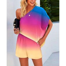 Ombre One Shoulder Top & Shorts Set - Multicolor