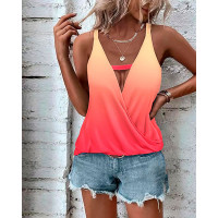 Ombre Plunge Wrap Tank Top - red