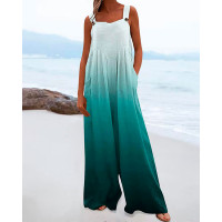 Ombre Pocket Button Design Ruched Jumpsuit - green