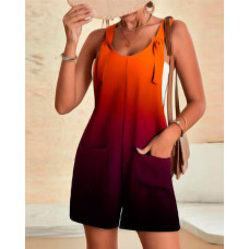 Ombre Pocket Design Tied Detail Romper - orange