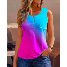 Ombre Print Button Detail Casual Tank Top - Multicolor