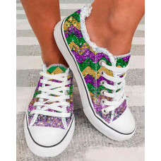 Ombre Print Eyelet Lace-up Fringe Hem Sneakers - Multicolor