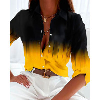 Ombre Print Long Sleeve Button Down Shirt - yellow