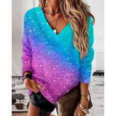 Ombre Print Long Sleeve Casual Top - Multicolor