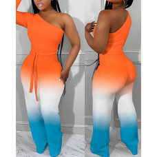 Ombre Print One Shoulder Jumpsuit - orange