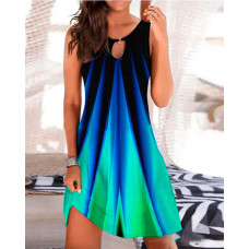 Ombre Print Sleeveless Casual Dress - black